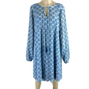 Sundance Boho Dress Blue Floral Eyelet Knit Lining